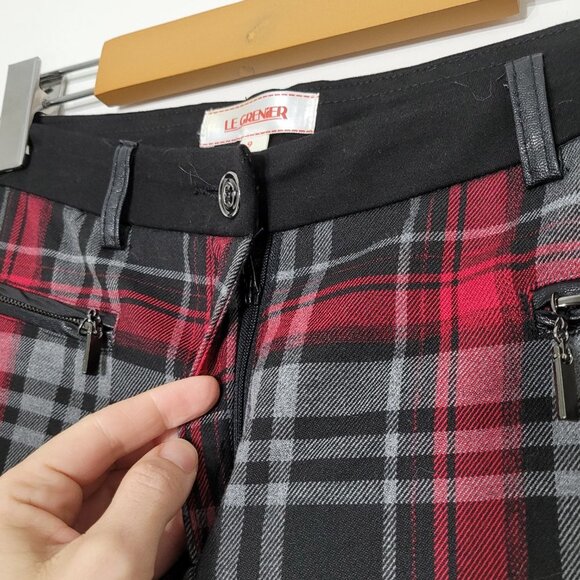 Plaid Red Black Straight Leg Punk Ska Pants Stretch Pockets Zipper Size 9 Womens - Picture 2 of 12